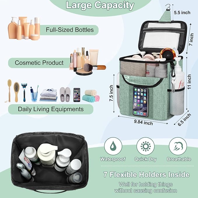 Mesh Shower Caddy Portable for Dorm Room Essentials, Shower Tote Bag | Quick Dry, Large Capacity Hanging Mesh Shower Caddy for Bath Essentials (Dusty Green)