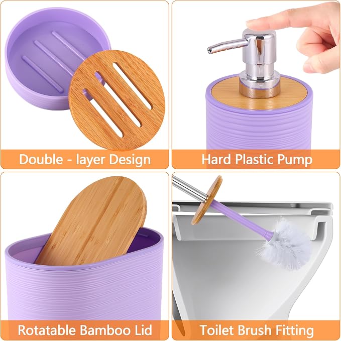 25 PCS Purple Bathroom Accessories Set丨Shower Curtain Bathroom Accessory | All-in-One Kit with Shower Curtain,rug,Trash Can,Toothbrush Holder,Toilet BrushSoap Dispenser,Toothbrush Cup,etc for Home
