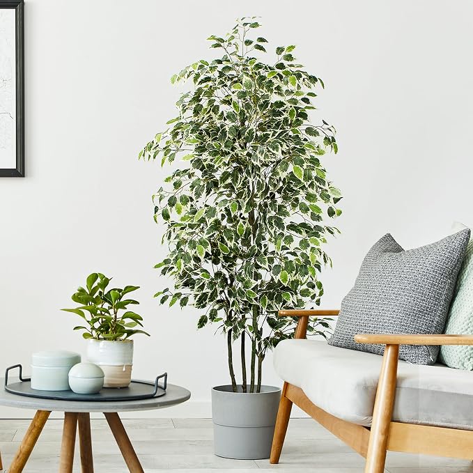 Yepdin 6 FT Artificial Ficus Tree 600 Leaves Faux Plants Indoor Tall with Black Pot Large Fake Tree for Home Office Living Room Decor