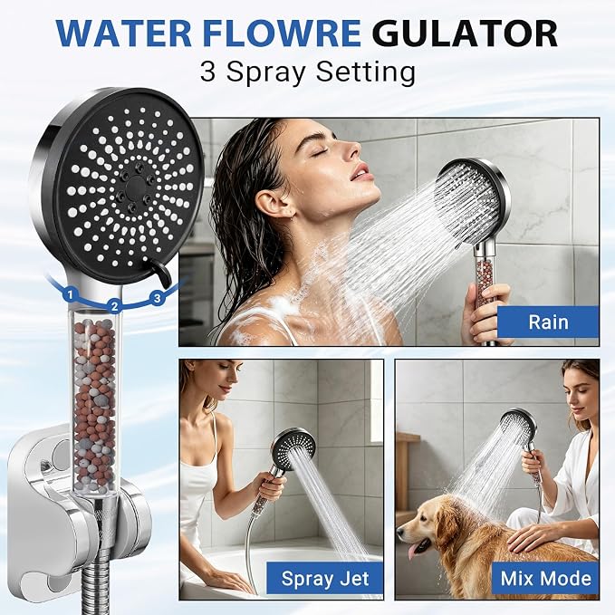 8 Inch Filtered Shower Head,Rain Shower Head with Handheld Spray Combo for Hard Water，Long Shower Hose