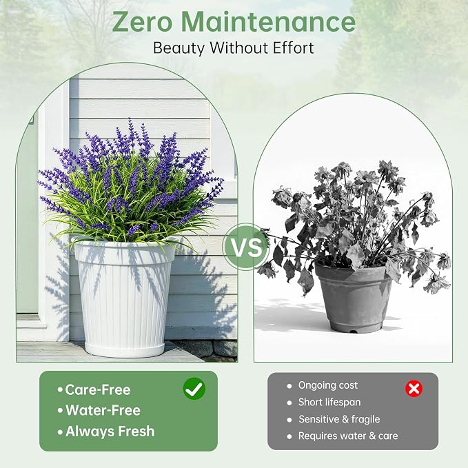 Gipsot 15 Bundles UV Resistant No-Fade Outdoor Artificial Plants & Flowers | Adjustable height fake lavender flowers, indoor & outdoor decor for garden patio pathway hanging planter front porch