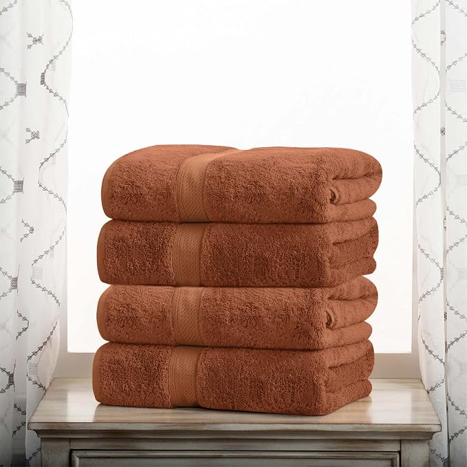 Superior Egyptian Cotton Plush & Absorbent, Bath Towel Set of 4, Rust | Quick Dry, Soft Luxury Towel Set, Bath Essentials for Bathroom, Guest Bath, Spa, 4 Piece Bath, Madeline Towels