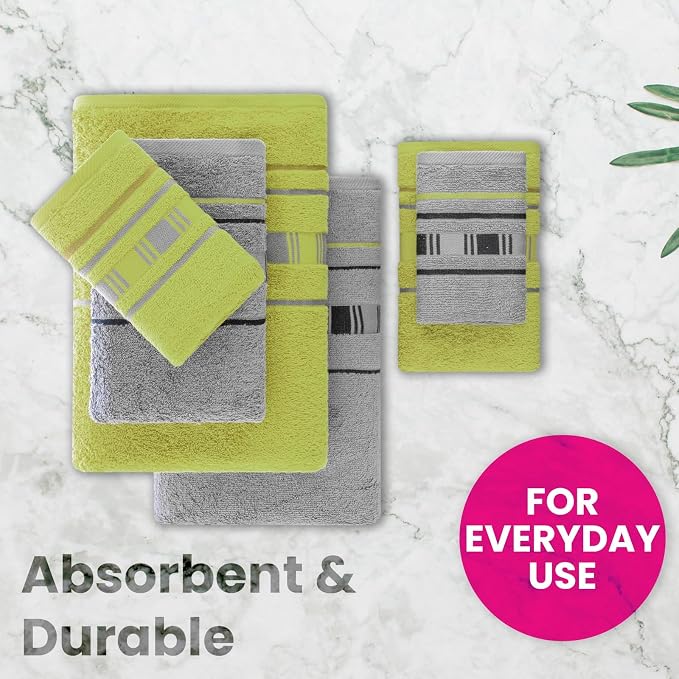 CASA COPENHAGEN 6pcs Bathroom Towel Gift Set, 600GSM, Grey Green | X Line 100% Egyptian cotton,2 Bath Towel, 2 Hand Towel, 2 Washcloths Towel.(Gift Set for Women & Men)