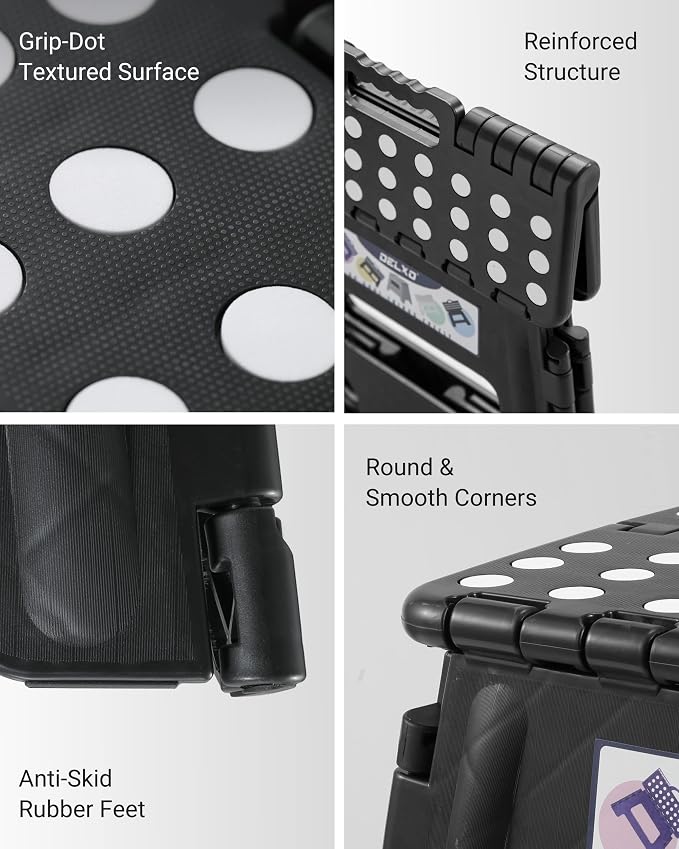 Delxo Folding Step Stool 13 Inch,300 Lbs Step Stool for Adults Black | Foldable Step Stool 13",Non-Slip Foot Stools with Handle,Lightweight Collapsible stools for Kitchen,Bathroom,Bedroom,Garden