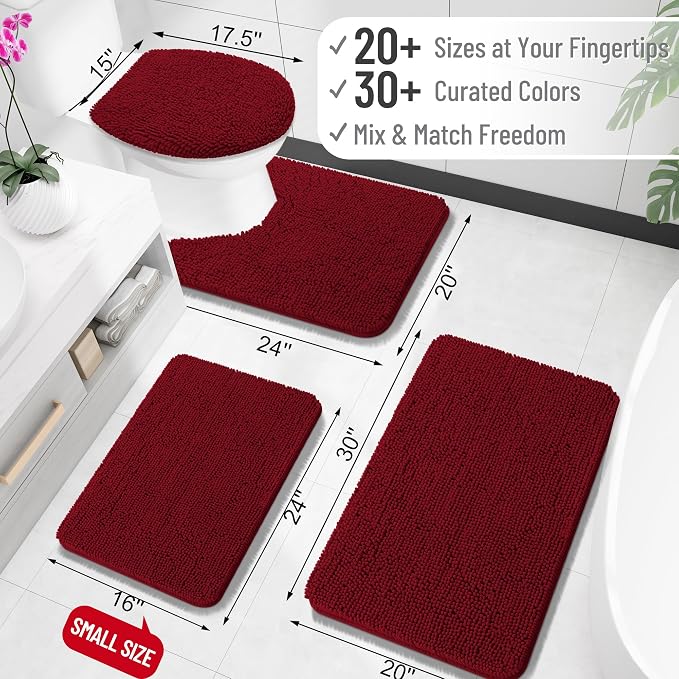 OLANLY Large Bathroom Rugs 47x32, Extra Soft Absorbent Chenille Bath Rugs | Burgundy, Quick-Drying Rubber Backing, Machine Washable Bath Mat for Bathroom Floor, Tub and Shower, Home Decor Accessories