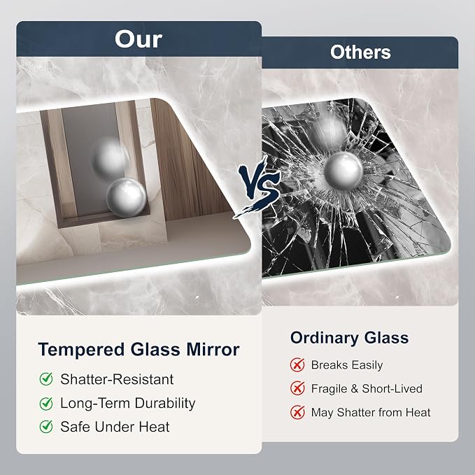 40''X30'' Lighted Mirrors for Bathroom Wall Backlit Rectangular Rounded Corners, LED Bathroom Mirror Frameless with Lights, Dimmable, 3 Colors,Tempered Glass, Shatter-Proof