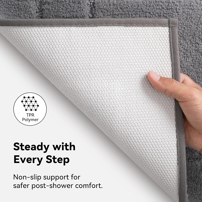GRANNY SAYS Dark Grey Bathroom Rug 36" x 24", Non-Slip Microfiber Bath Mat | Ultra-soft, durable TPR backing for reliable grip, fast water absorption, machine washable for Vanity, Shower, Tub