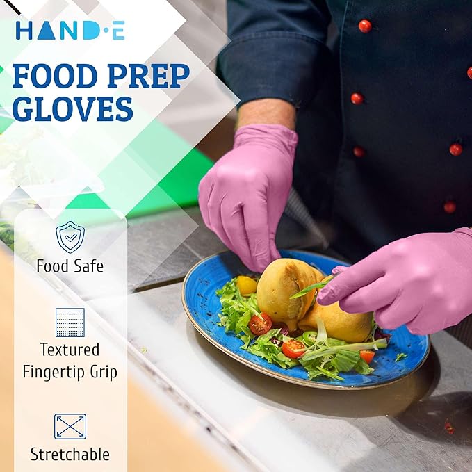 Hand-E Touch Pink Nitrile Disposable Gloves - Esthetician, Nail Tech, Hair Dye & Stylist, Cleaning Gloves