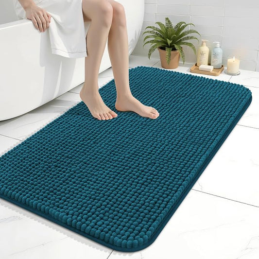 Arotive Chenille Bathroom Rugs 36x24, Soft Absorbent Bath Mat, Peacock Blue | Rubber Backing, Machine Washable Dry Bath Mats for Bathroom Floor, Tub and Shower, Home Decor Accessories