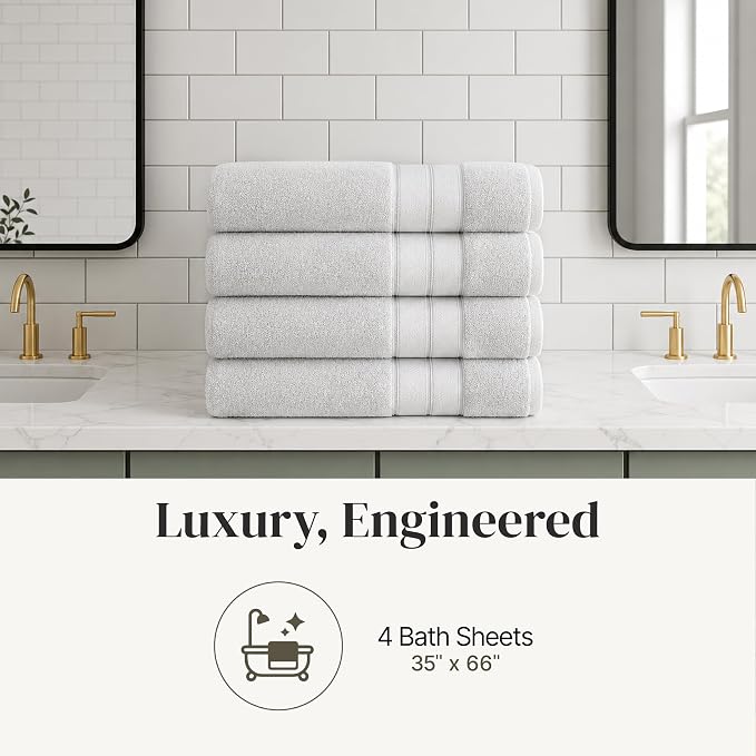 Modern Threads 4-Pack SpunLoft Bath Sheet Grey 35x66