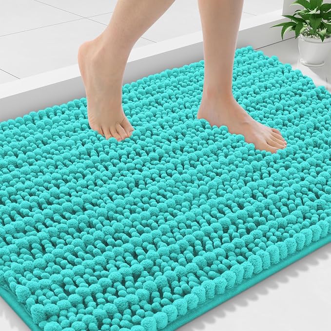Smiry Bathroom Rugs 36X24, Extra Soft Rubber Backing Chenille Bath Mats | Turquoise Machine Washable Non Slip Quick Dry Bath Mats for Bathroom Floor, Tub, Shower, Home Decor Accessories