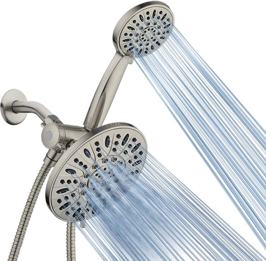 AquaDance 7" Premium High Pressure 3-way Rain & Handheld Shower Head Combo | Enjoy Dual 6-Setting Luxury Shower Heads Separately or Together for the Best of Both Worlds! Stainless Steel Hose - Nickel