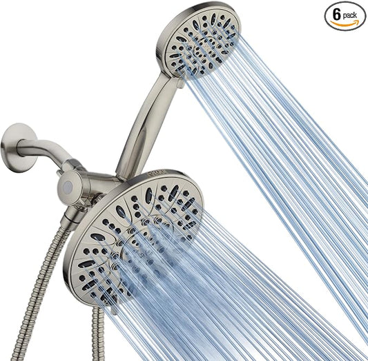 AquaDance 7" Premium High Pressure 3-way Rain & Handheld Shower Head Combo | Enjoy Dual 6-Setting Luxury Shower Heads Separately or Together for the Best of Both Worlds! Stainless Steel Hose - Nickel