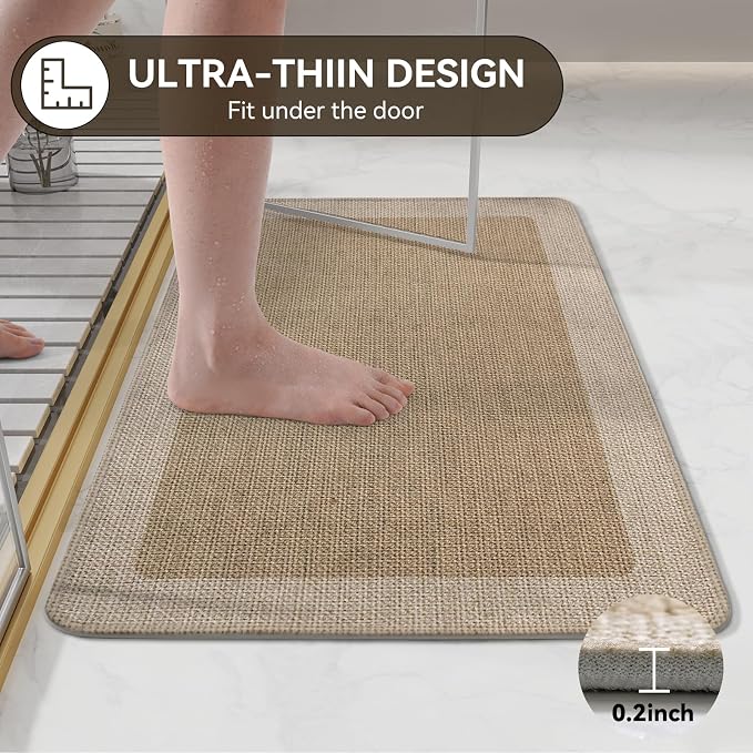 Non Slip Bath Mat, Thin Bathroom Rugs Fit Under Door, Brown 16x24 | Quick Dry Absorbent, Rubber Backing Washable Bathmat, Shower Mat for Bathroom Floor, Tub and Outside Shower, Home Decor