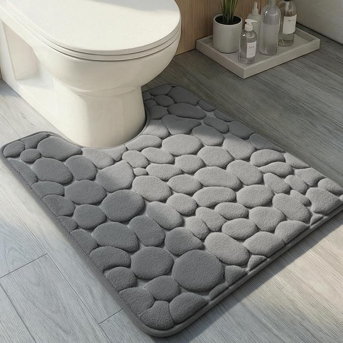 Memory Foam Bath Mat Cobblestone Bathroom Rugs Super Water Absorbent Bath Mats for Bathroom Machine Washable Bath Rugs(20 x 24,Dark Gray)
