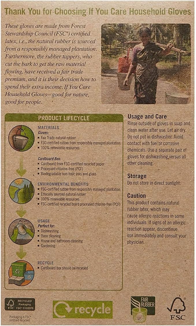 If You Care Medium Cotton Flock Lined Household Gloves – Durable, Reusable, Fair Trade Rubber – 1 Pair