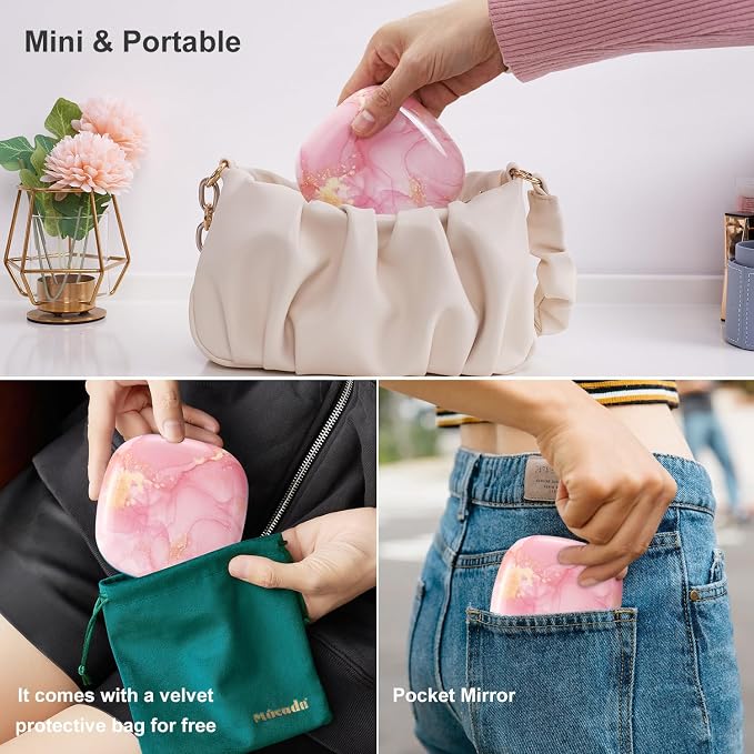Mocado Compact Mirror with Light-4 Inches Compact 1x/10x Magnifying Mirror | Double Sides Lighted, 3 Colors Lighting, 0-100% Brightness, Diammable Touch, 1200mAh Rechargeable, For Pocket, Purse