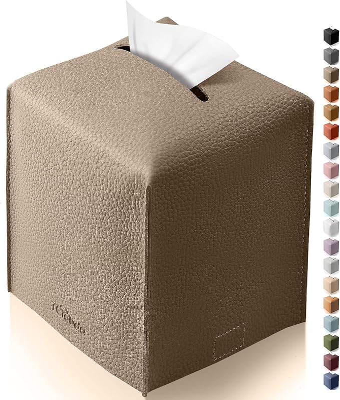 Tissue Box Cover for PU Leather, Modern Simple Solid Color Holder Square Tissue Bag, Ideal for Bathrooms,Office,Car,Outdoor Tent,Dining Table,5"X5"X5", Single Cocoa Brown