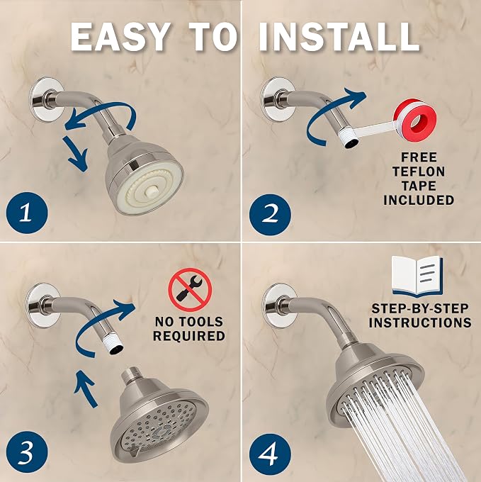 Massage Shower Head With Mist - 1.8 GPM - Brushed Nickel | High Pressure Boosting, 6 Function Adjustable Massaging Rainfall Showerhead For Low Flow Baths With Water Saving Nozzles