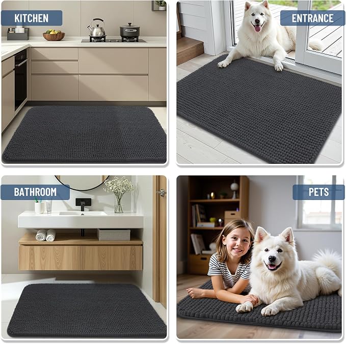 Arotive Chenille Bathroom Rugs 47x24, Soft Absorbent Bath Mat, Dark Grey | Rubber Backing, Machine Washable Dry Bath Mats for Bathroom Floor, Tub and Shower, Home Decor Accessories