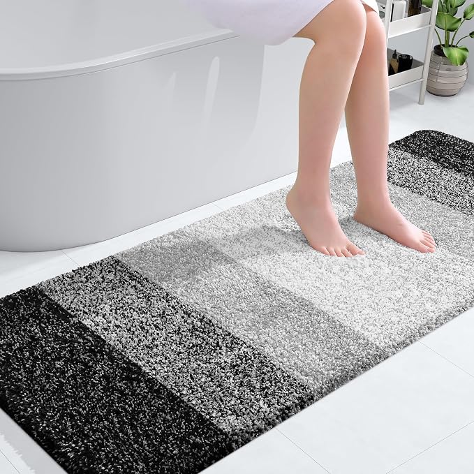 OLANLY Bathroom Runner Rug 59x24, Extra Soft Absorbent Microfiber Bath Rugs | Black, Non-Slip Quick-Drying Rubber Backing, Machine Washable Long Bath Mat for Floor, Tub and Shower, Home Decor Accessories