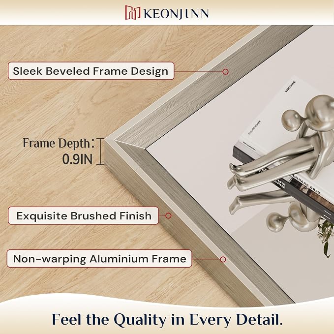 Keonjinn 30 x 36 Inch Brushed Nickel Bathroom Vanity Mirrors for Over Sink | Beveled Metal Frame, Rectangular Rustic Bathroom Mirror for Wall, Tempered Glass, Anti Rust, Square Corner, Farmhouse Style