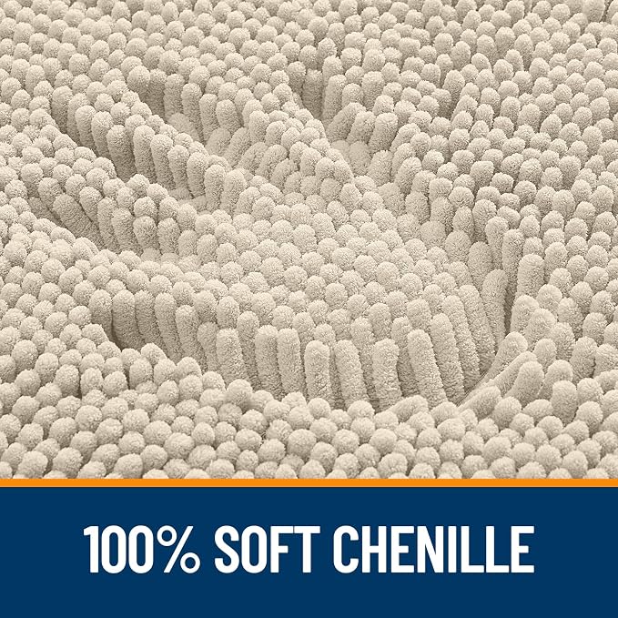 OLANLY Toilet Rugs U-Shaped 24x24, Soft Absorbent Chenille Contour Rugs | Sand, Quick-Drying Rubber Backing, Machine Washable Non-Slip Shaggy Bathroom Mat for Toilet, Home Decor Accessories