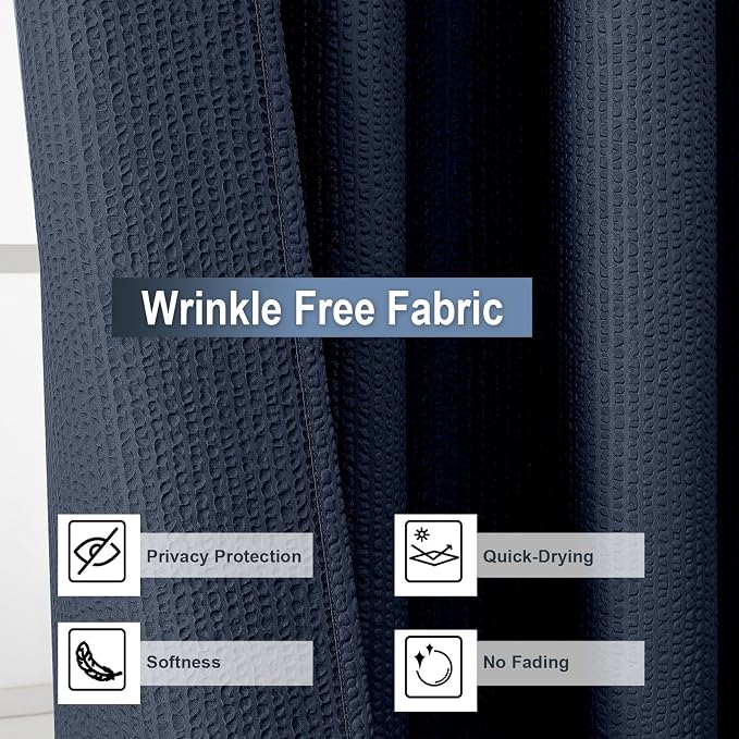 Navy Blue Stall Shower Curtain for Bathroom, 3D Embossed Textured Fabric Small Shower Curtain for Narrow Stall Size, Machine Washable Water Resistance, Hotel Style, 36" W x 72" L, Navy Blue