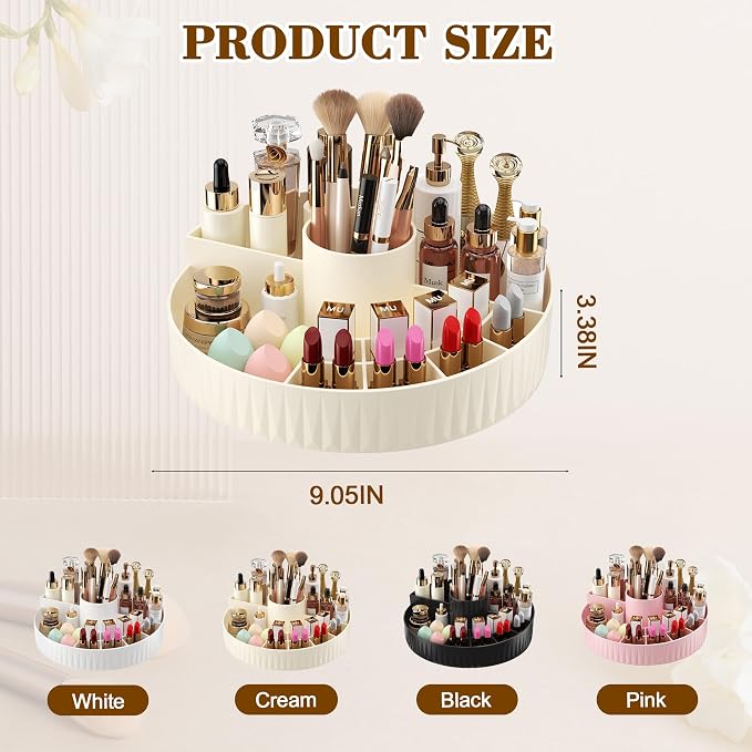 360° Rotate Makeup Organizer, Countertop Skincare Organizer, Large Capacity Multi-Compartment Makeup Brush Lipstick Skincare Organizer, Cosmetic Storage for Dresser Vanity & Bathroom (Black)