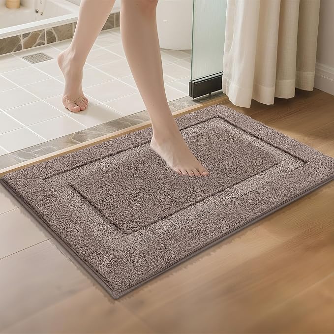 SHACOS Soft Microfiber Bathroom Rugs Set 2 Pieces with Toilet Rug | Absorbent Plush Bath Mat U Shaped Contour Bath Shower Rug, Non Slip Washable Fluffy Bathroom Floor Mats, 32x20+24x20, Coffee