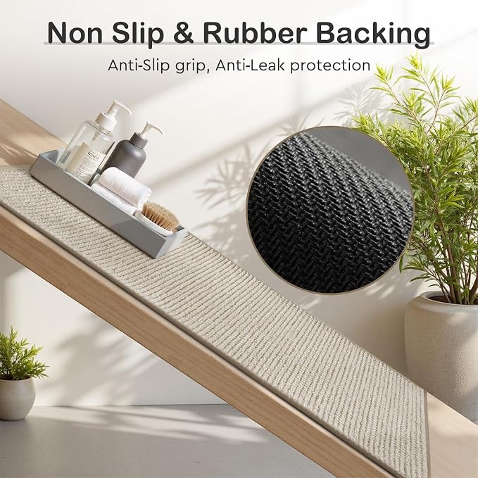 MontVoo Bathroom Runner Rugs,Chenille Absorbent Bath Mat Runner Quick Dry Rubber Backed Bath Runners Non Slip Washable Long Bathroom Rugs,Ultra Thin Bath Rugs Fit Under Door,24"x48",Beige