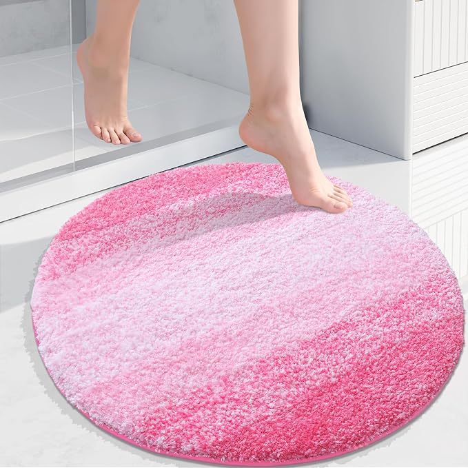 Arotive Microfiber Bathroom Rugs, Shaggy Soft and Absorbent Bath Rug, 24x24 | Pink, Rubber Backing Thick Plush Machine Washable Dry Bath Mats for Bathroom, Tub and Shower, Round