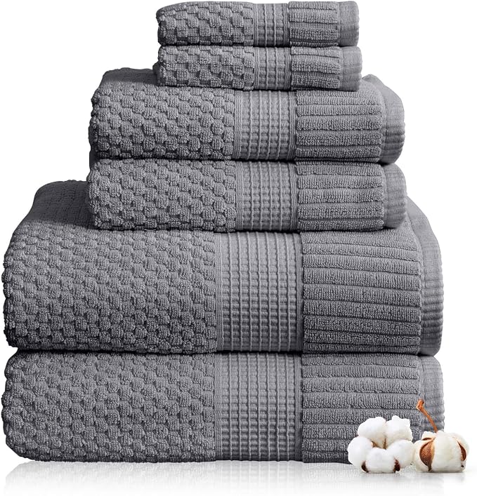 100% Cotton 6 Piece Bath Towel Set | Grey Towels | Oeko‑TEX Standard 100 | Soft & Absorbent, Quick‑Dry | Trinity Collection - Charcoal