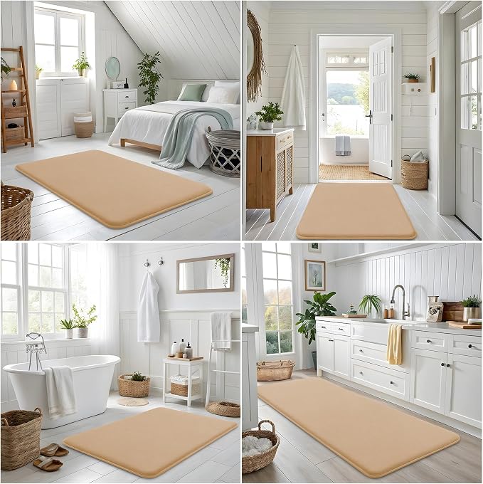 Smiry Memory Foam Bath Mat 70x24, Extra Soft and Absorbent Bathroom Rugs | Camel, Quick Dry Machine Washable Non-Slip Bath Mat for Bathroom Floor, Shower and Tub