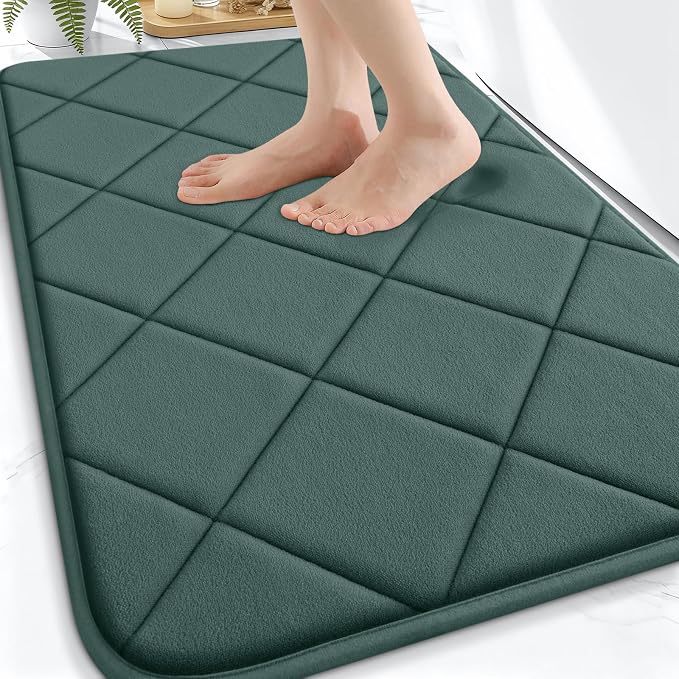 OLANLY Memory Foam Bath Mat 30x20, Ultra Soft and Absorbent Bathroom Rugs | Blackish Green, Quick Dry, Machine Washable Shower Bath Rugs, Comfortable Bath Carpet for Bathroom Floor, Tub and Shower