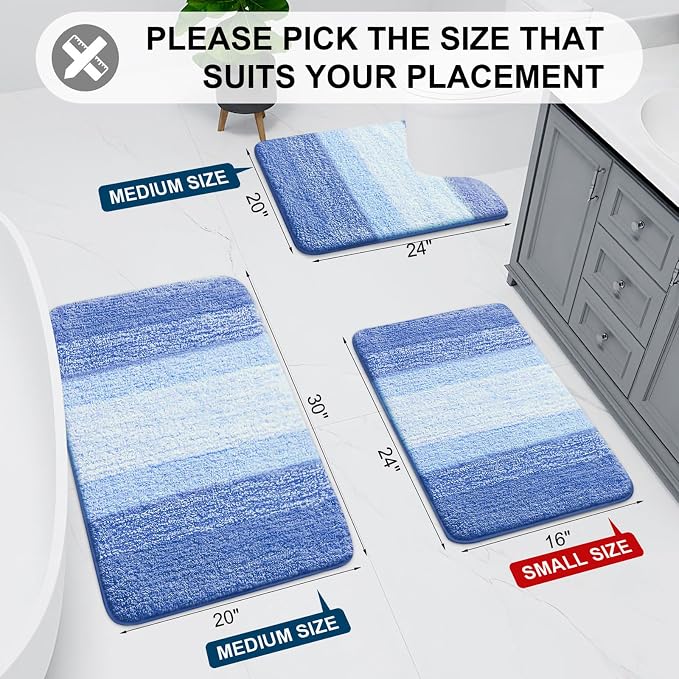 Arotive Microfiber Bathroom Rugs, Shaggy Soft Absorbent Bath Rug, 44x24 | LightRoyalBlue, Rubber Backing Thick Plush Machine Washable Dry Bath Mats for Bathroom, Tub and Shower, Rectangular