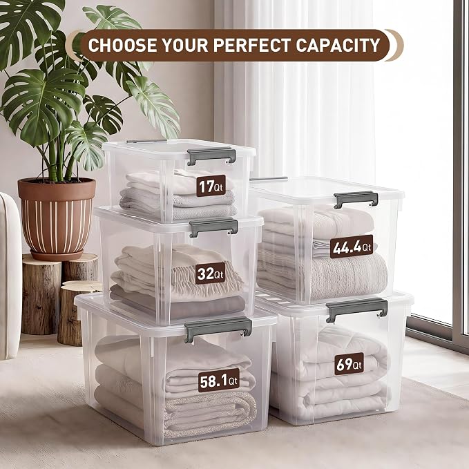 CITYLIFE 6 Packs 17 QT Plastic Storage Bins with Lids Large Stackable Storage Containers for Organizing Clear Storage Box for Garage, Closet, Classroom, Kitchen