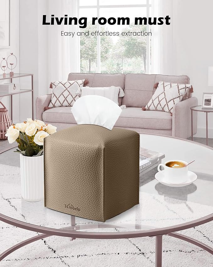 Tissue Box Cover for PU Leather, Modern Simple Solid Color Holder Square Tissue Bag, Ideal for Bathrooms,Office,Car,Outdoor Tent,Dining Table,5"X5"X5", Single Cocoa Brown