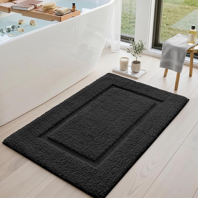 DEXI Bath Mat 43x24, Absorbent and Non Slip Bathroom Rugs, Black | Soft Plush Microfiber Bathmat, Machine Washable & Quick Dry, Rubber Back Rug for Shower, Tub, Sink