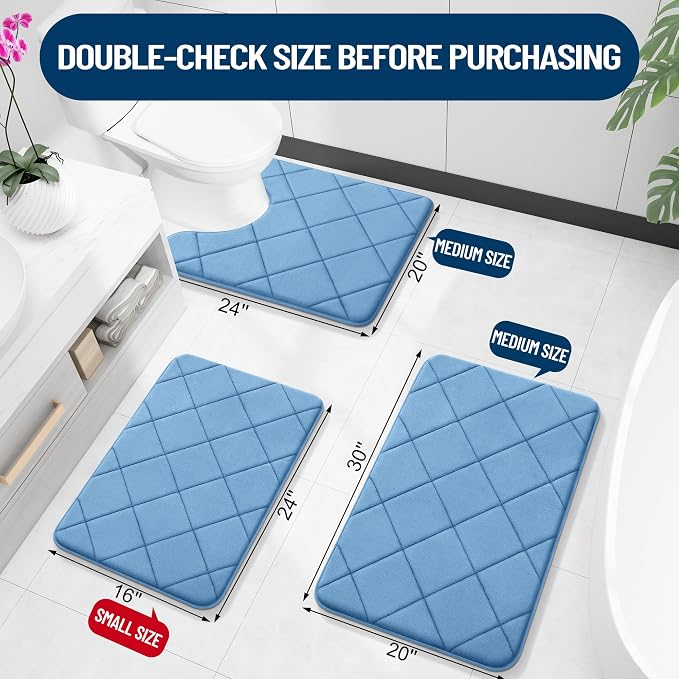 OLANLY Memory Foam Bath Mat 59x24, Ultra Soft and Absorbent Bathroom Rugs | Blue, Quick Dry, Machine Washable Shower Bath Rugs, Comfortable Bath Carpet for Bathroom Floor, Tub and Shower