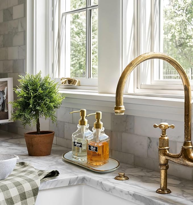 JASAI Antique Square Glass Soap Dispenser with Golden Rust Proof Pump, Refillable soap Dispenser with 10Pcs Stickers for Kitchen, Dish Soap Dispenser for Kitchen Bathroom Soap, Hand soap, Lotion. | Refillable Kitchen Soap Dispenser with Stainless Steel...