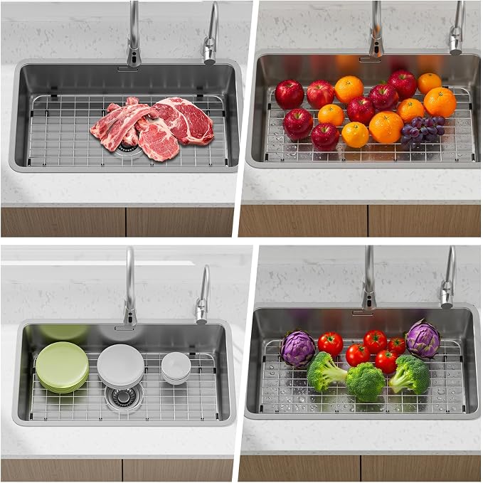 Sink Bottom Grid 24-1/8" x 12-5/8", Centered Drain with Corner Radius 1-1/2", Sink Protector with Rear Drain for Single Sink Bowl