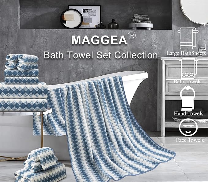 2Pcs Hand Towel 16"x31" Towel Set for Bathroom,Highly Absorbent Quick Dry Face Towel for Daily Use,Soft Microfiber Multipurpose Kitchen Hand Towel Set Collection for Hotel Spa Gym,Blue