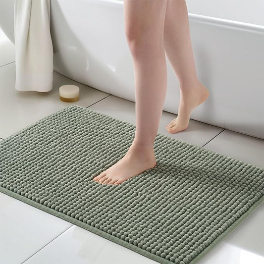 FRESHMINT Thick Chunky Chenille Bathroom Rug, Sage Green, 24"x36" | Non-Slip Backing, Water Absorbent Surface, Machine Washable Care, Cushioned Comfort, Bathroom Floor Use