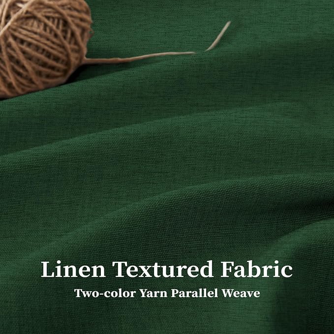 72x78 Boho Scalloped Linen Textured Cloth Shower Curtain Set, Emerald | Long Size, 230GSM Waterproof Polyester, Heavy Duty Fabric, 12 Plastic Hooks, Elegant Modern Farmhouse Style, Machine Washable