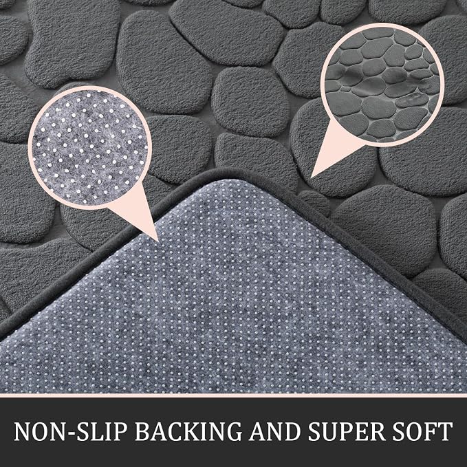 Bathroom Rugs Mat Set, Memory Foam Bath Mat 5 Piece Dark Grey | Non Slip, Water Absorbent, Washable, Bath Mat For Bathroom, Sink and Toilet
