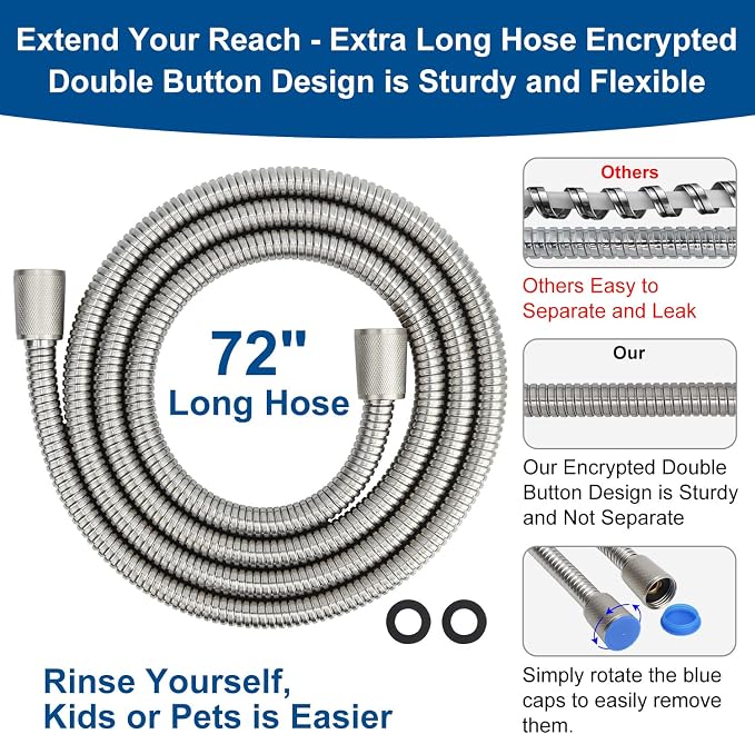 Shower Head with Handheld - Extra Long Hose and All Metal Holder, Low Flow | All Metal Holder and Long Hose, Multi Mode Adjustment High Pressure Showerhead Sprayer