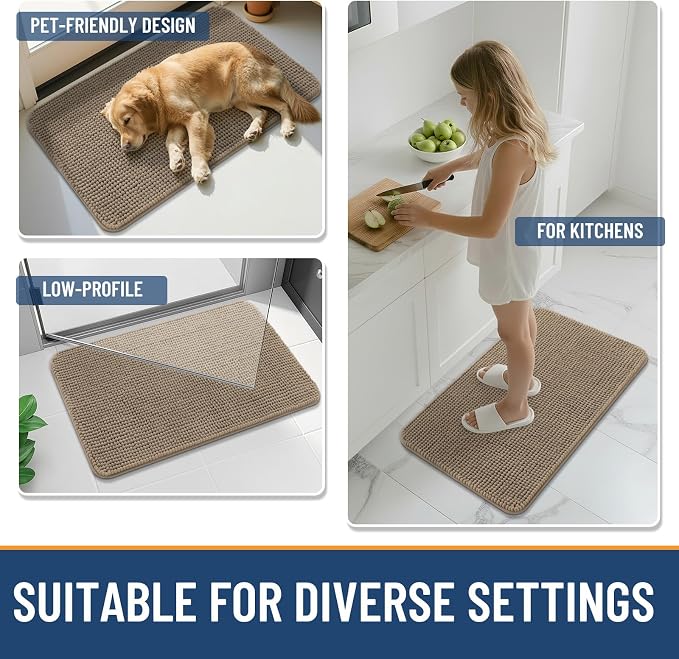 Arotive Chenille Bathroom Rugs 24x16, Soft Absorbent Bath Mat, Camel | Rubber Backing, Machine Washable Dry Bath Mats for Bathroom Floor, Tub and Shower, Home Decor Accessories