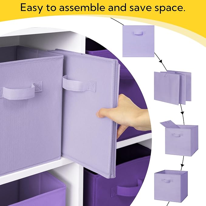 Cupic Cupid 6-Pack 13x13 Storage Cube Bins, Fabric Cubes, Purple Gradient | Foldable, Reinforced Front Handle, Holds Toys, Books, Accessories, Fits Closet, Shelves, Playroom, Office, Cubby