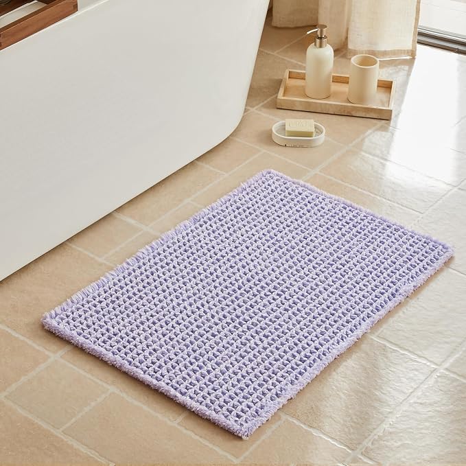Triohero Waffle Bath Mat, Boho Bathroom Rugs Non Slip Washable, Ultra Soft Super Absorbent Quick Dry Farmhouse Bathroom Decor, 20" x 30", Lavender Cream